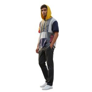 BKYS Colorblock Short Sleeve Hoodie Men's M‎ Patchwork Streetwear Pullover